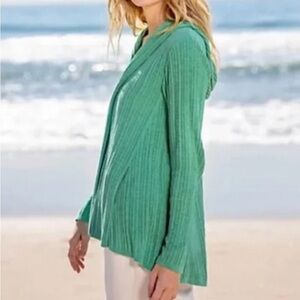 Barefoot Dreams Sea-foam Green Namaste Ribbed Hooded Cardigan - Size 3X